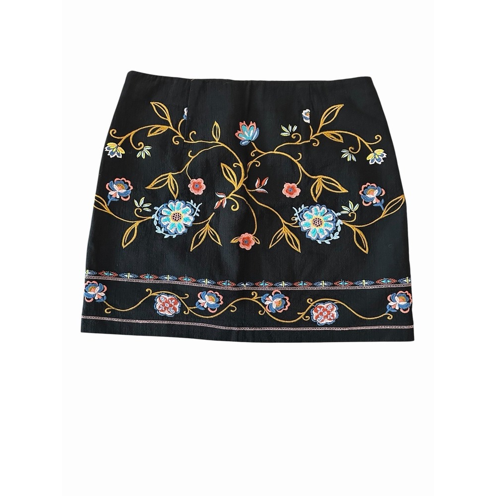 Loft Skirt Women's 12 Embroidered Black Lined Cowgirl Boho Festival #CC11-1 - Picture 6 of 6